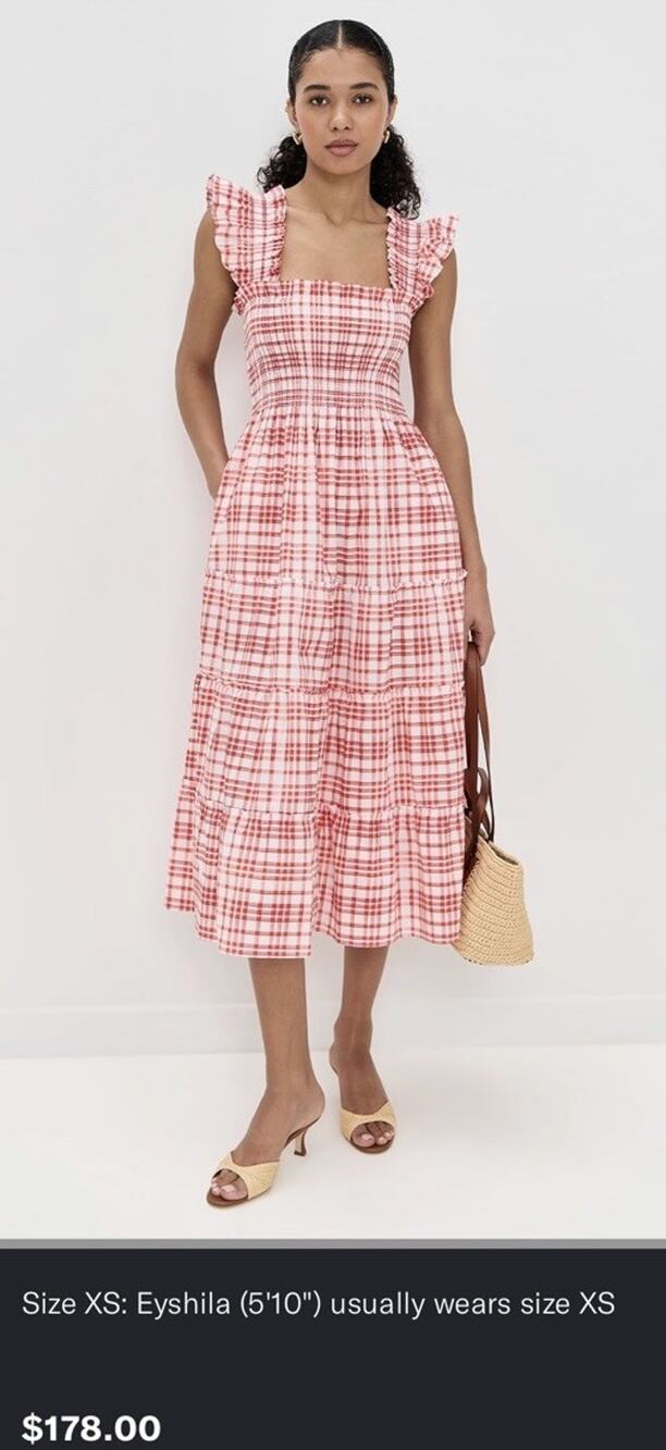 HILL HOUSE HOME The Ellie Nap Dress Medium M Red Plaid Gingham Smocked Midi